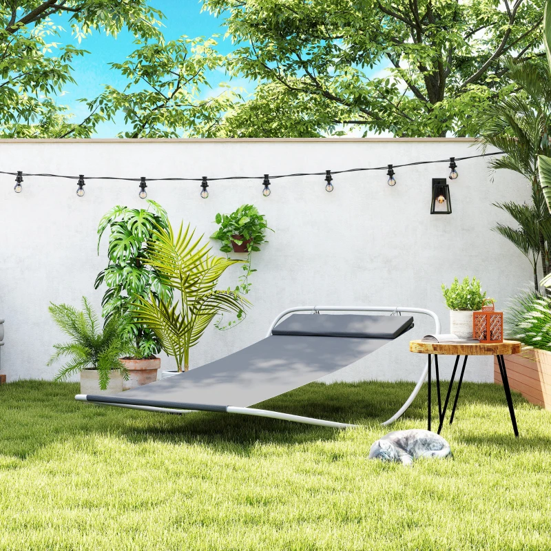 HOMCOM Bain de Soleil transat de Jardin chaise longue Bascule hamac tétière inclus pour Jardin, Piscine, Terrasse dim. 212L x 130l x 60H cm Gris