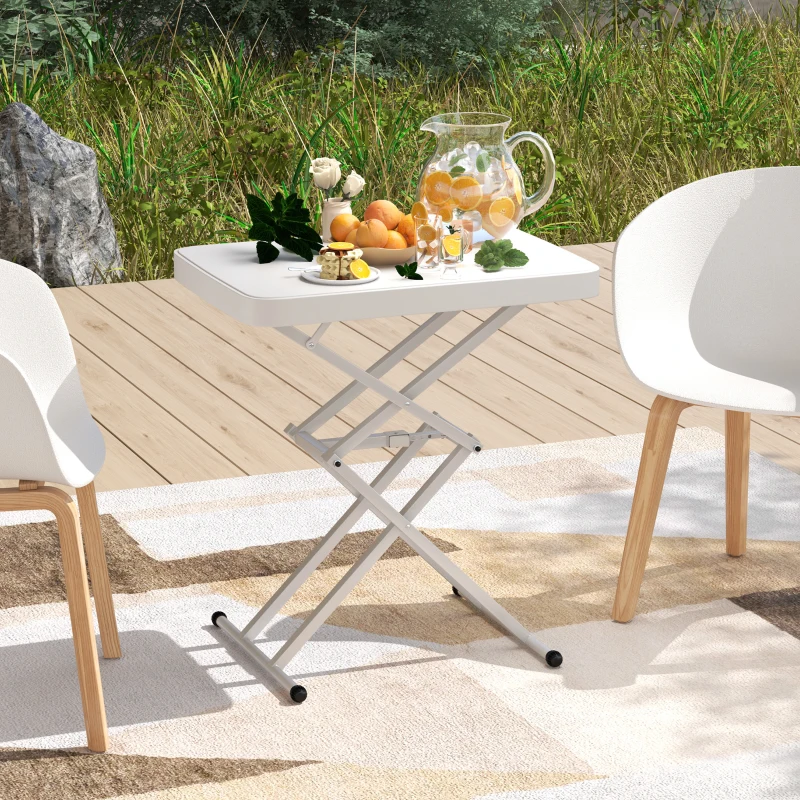Outsunny Tavolino pieghevole in HDPE regolabile su 5 livelli, 65x45x70 cm, Bianco