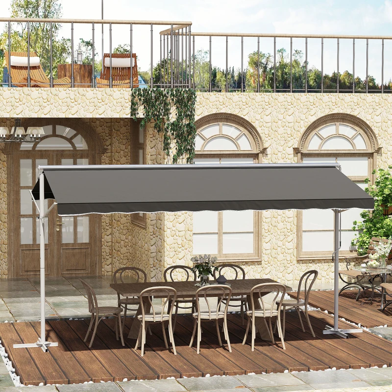 Outsunny Toldo de Duas Águas Manual Retrátil Inclinação ajustável Aço epóxi Branco Poliéster impermeabilizado Anti-UV Cinza dim. 4,50L x 3,40l x 2,55H m