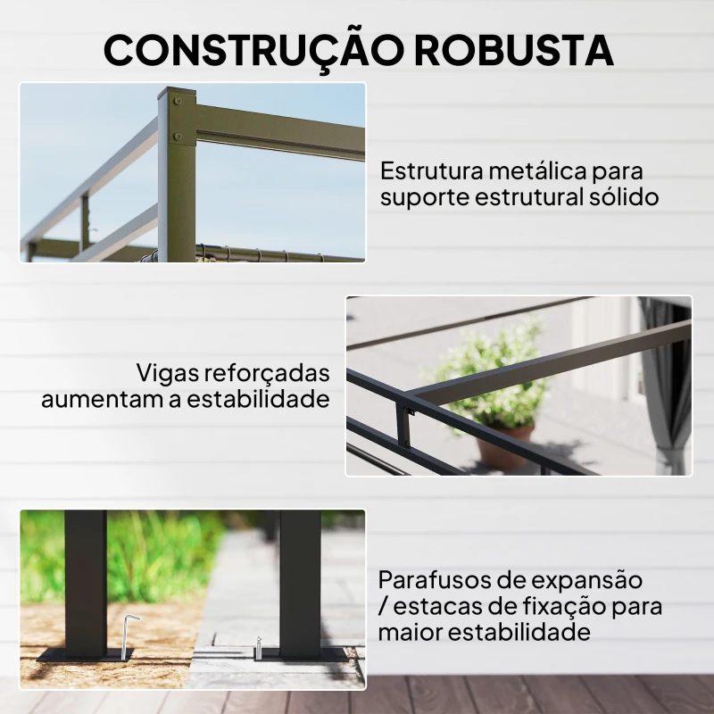 Outsunny Pérgola de Jardim 295x295x221 cm com Teto Retrátil e Cortinas UPF30+ Estrutura Metálica Pérgola para Exterior Cinzento Escuro