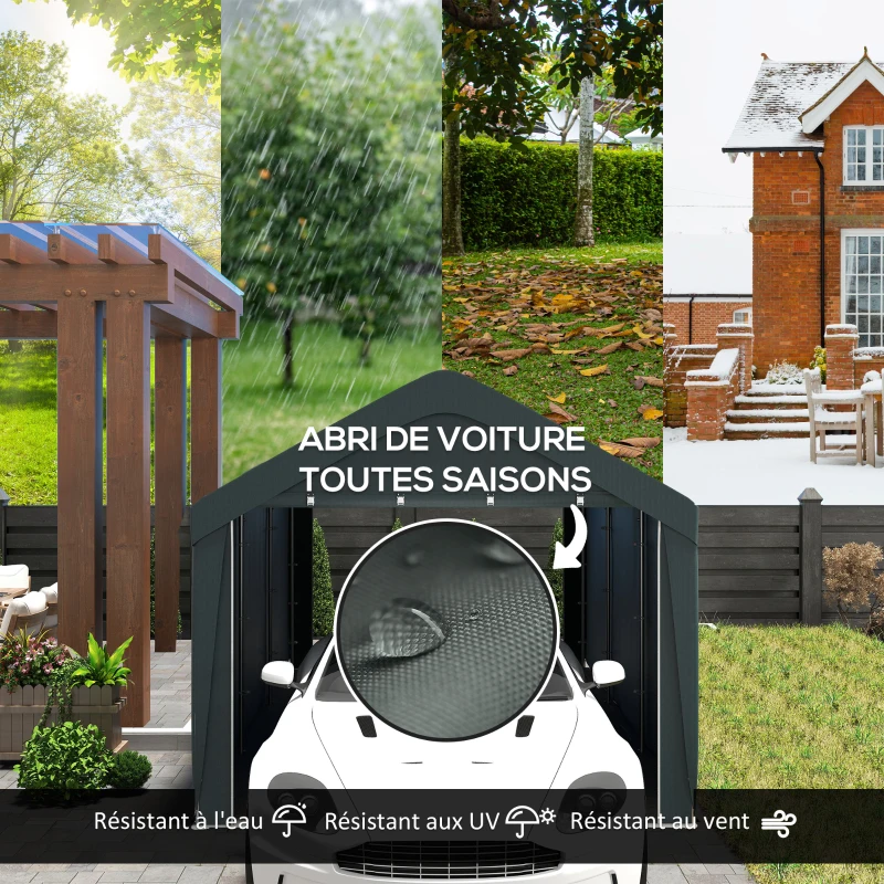 Outsunny Carport tente de garage 3 x 6 m, abri voiture extérieur, parois latérales amovibles, 2 portes zippées enroulables, gris