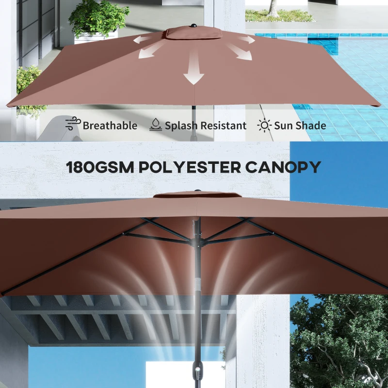 Outsunny Parasol ogrodowy 300 x 200 cm z regulacją nachylenia, korbą i osłoną UV, brązowy