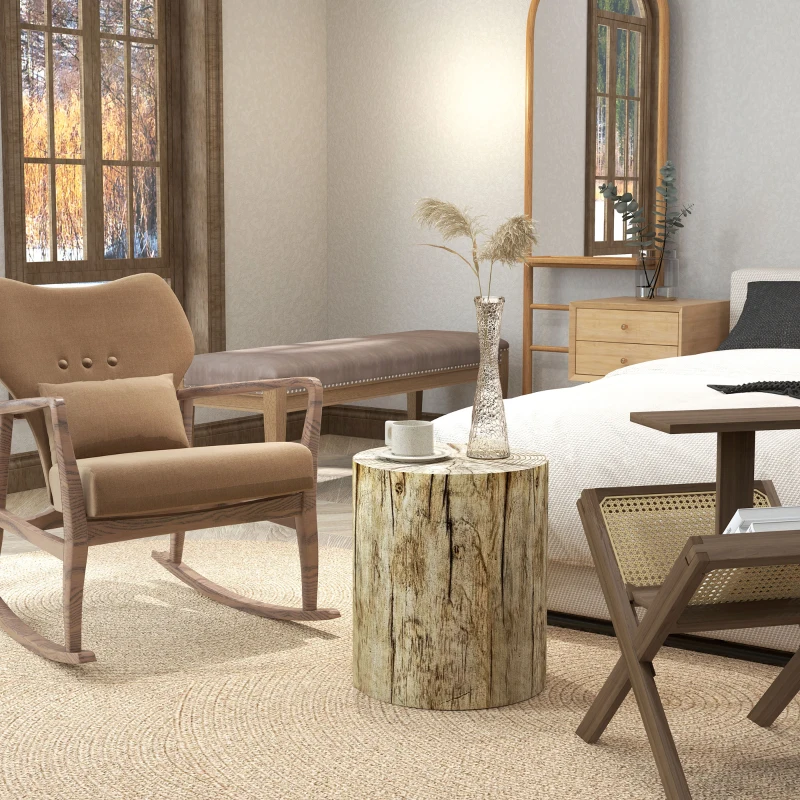HOMCOM Table d'appoint en forme de souche d'arbre, table de salon en béton avec plateau rond et finition grain de bois naturel