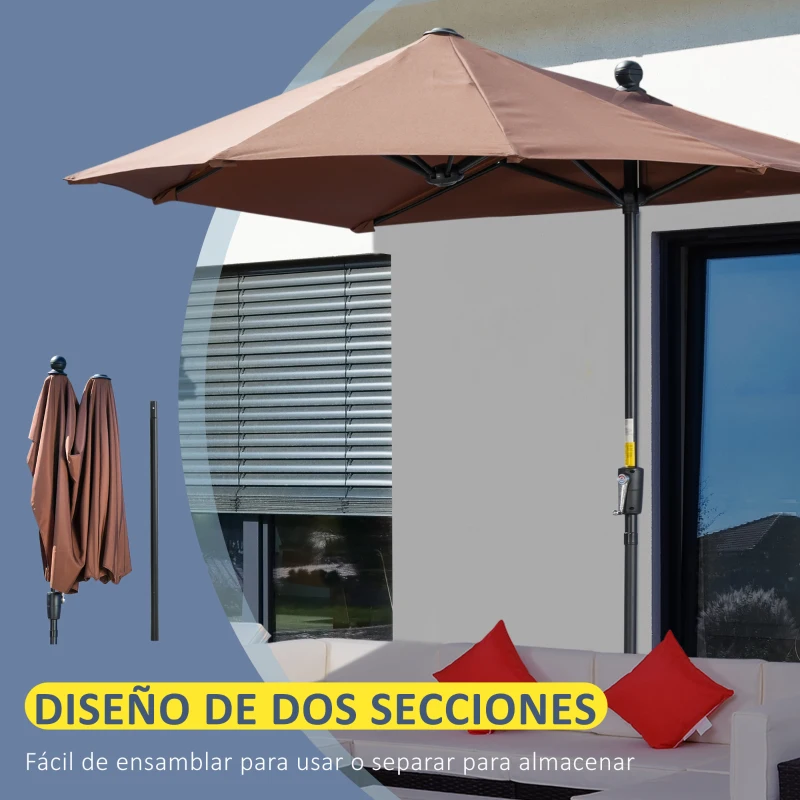 Outsunny Parasol de Terraza 200x190x240 cm con Manivela Poste de Acero y Base Cruzada Anti-UV para Terraza Balcón Café