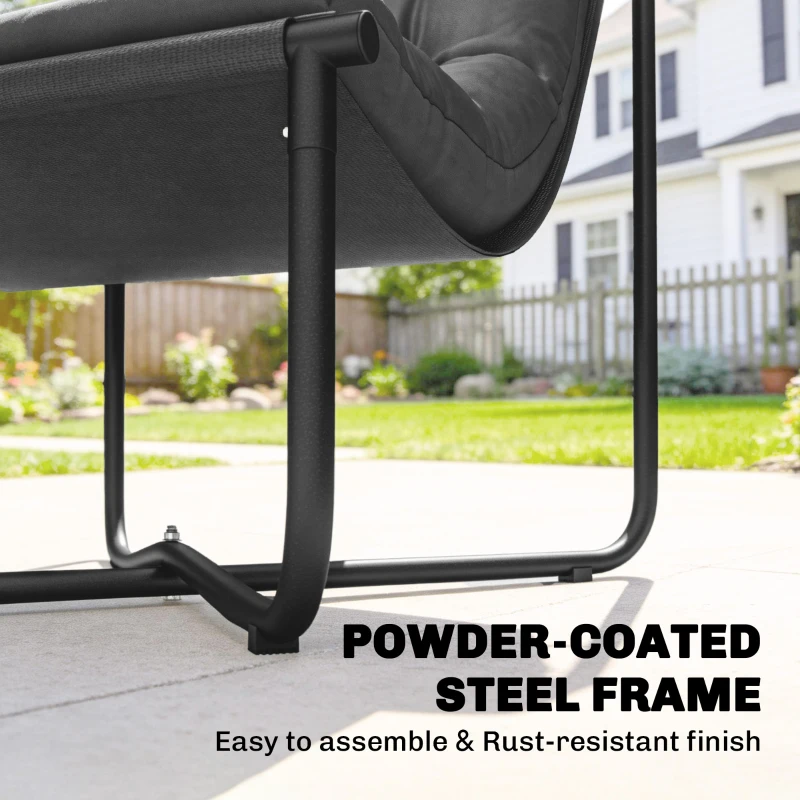 Outsunny Fotel Wypoczynkowy Ogrodowy Ergonomiczny z Przyjazną dla Skóry Poduszką Szerokim Siedziskiem Stalową Konstrukcją Ciemnoszary