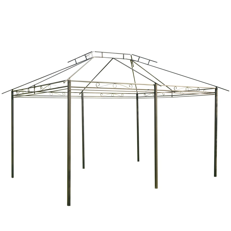Outsunny 4m x 3(m)Garden Gazebo, Double Roof Outdoor Gazebo Canopy Shelter with Curtains, Solid Steel Frame for Patio, Garden, Grey
