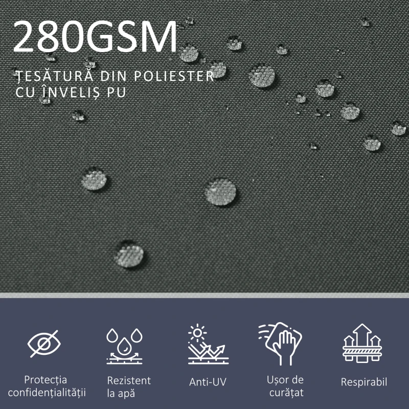Outsunny Prelată Laterală Retractabilă cu Mâner, Separator Grădină din Metal și Poliester 180 g/m², Anti UV, pentru Intimitate în Exterior, pentru Balcon sau Grădină, 600x180 cm, Gri