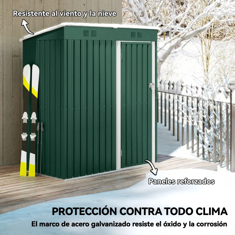 Outsunny Cobertizo de Jardín Exterior 1,37 m² 163x90x179 cm con Puerta con Pestillo y Ranuras de Ventilación Verde