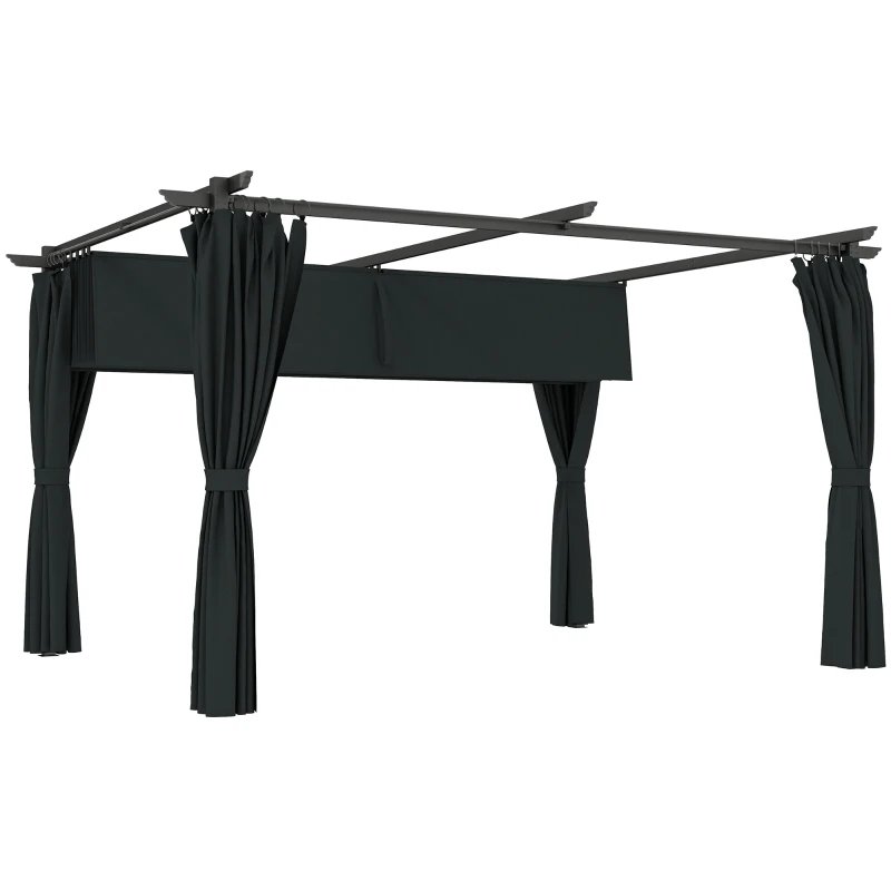 Outsunny Pergola rétractable 4x3m Pergola Aluminium métal avec Rideau et Toit Coulissantepolyester 180g/m² gris foncé