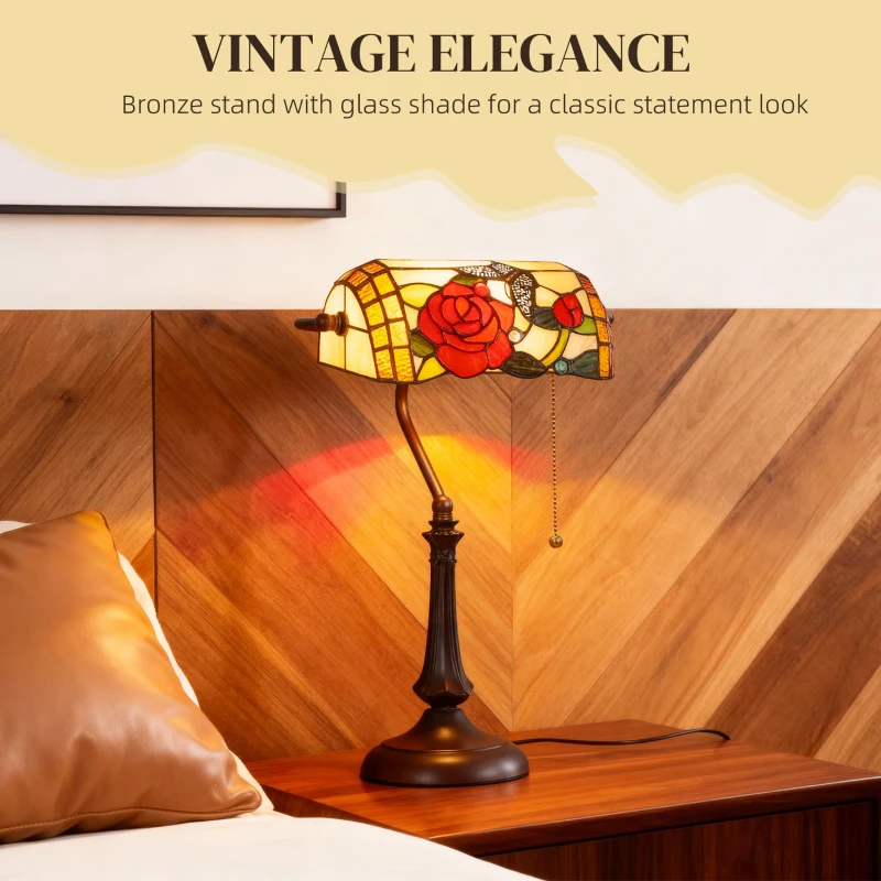 HOMCOM Tiffany-Style Rose and Butterfly Table Lamp - Multi