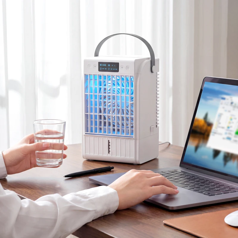 HOMCOM Mini Ar Condicionado 4 em 1 com 4 Velocidades, 2 Modos de Nebulização e Luz LED RGB de 7 Cores Branco