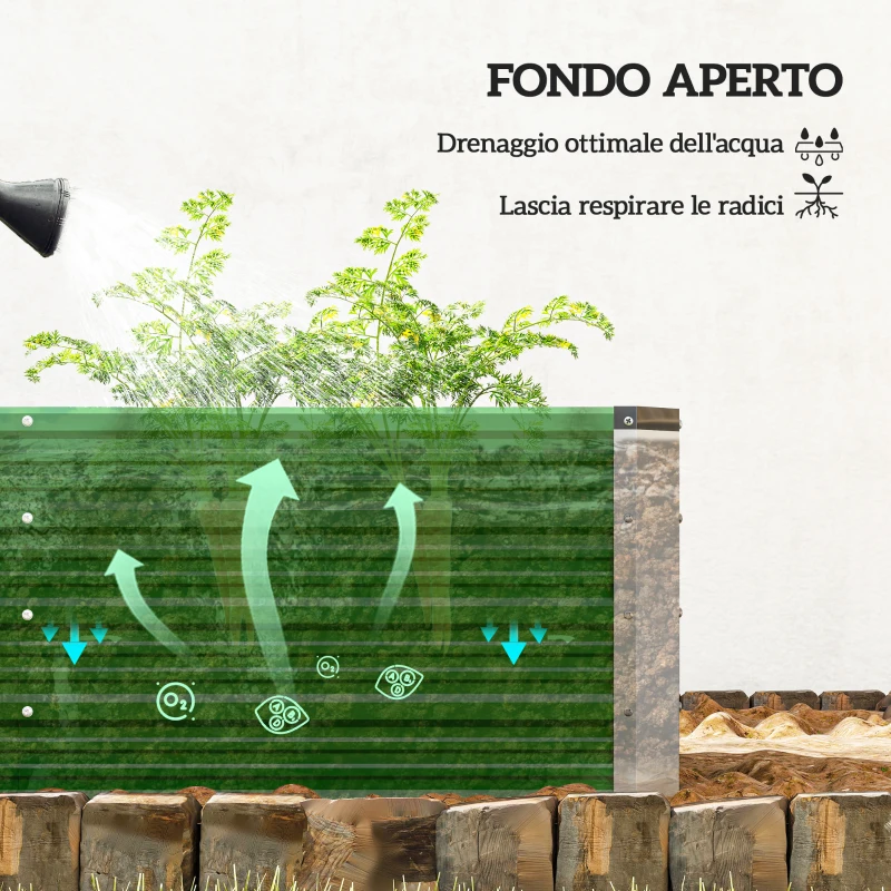 Outsunny Fioriera da Giardino Senza Fondo con 2 Aree di Coltivazione, in Acciaio, 125x47x44 cm, Verde