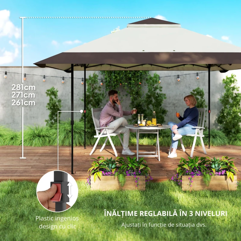 Outsunny Pavilion de grădină 4 x 4 m, cort de grădină cu pereți din plasă, protecție UPF50+, cort de petrecere cu înălțime reglabilă, Bej
