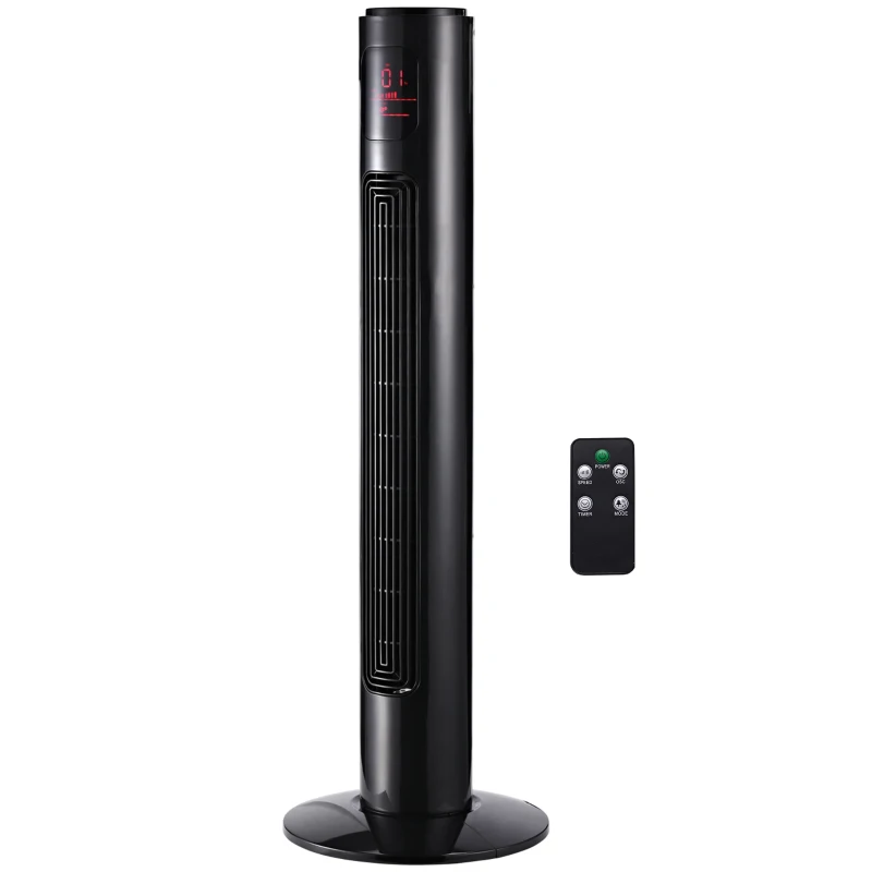 HOMCOM Ventilador de coluna silencioso 45 W 3 modos 3 velocidades controle remoto oscilante 70° temporizador e display LED 96 cm preto