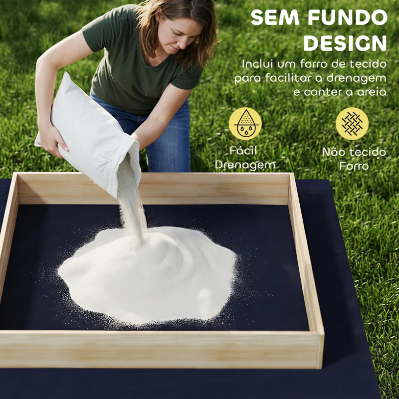 AIYAPLAY Caixa de Areia Infantil de Madeira com Escavadora Assento Giratório 360°e Forro 184x90x56 cm Madeira