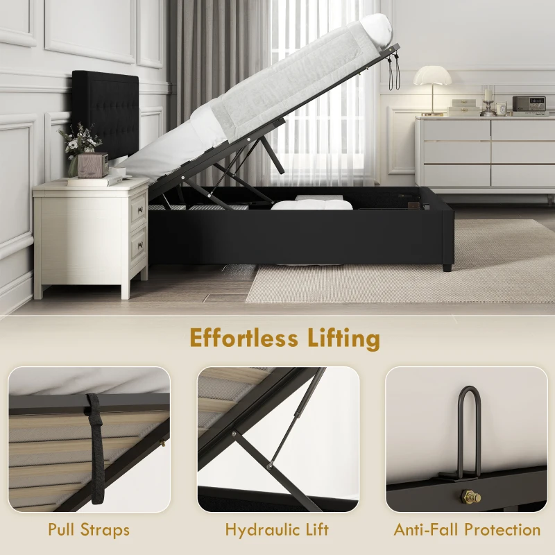 HOMCOM Double Ottoman Bed Frame, with Front Drawer - Black