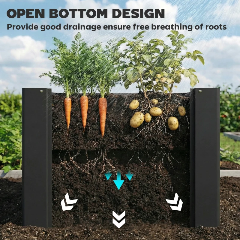 Outsunny Podwyższona Donica z Otwartym Dnem, Wzmocniona Konstrukcja i Rękawice, 102 x 52 x 55 cm, Czarna