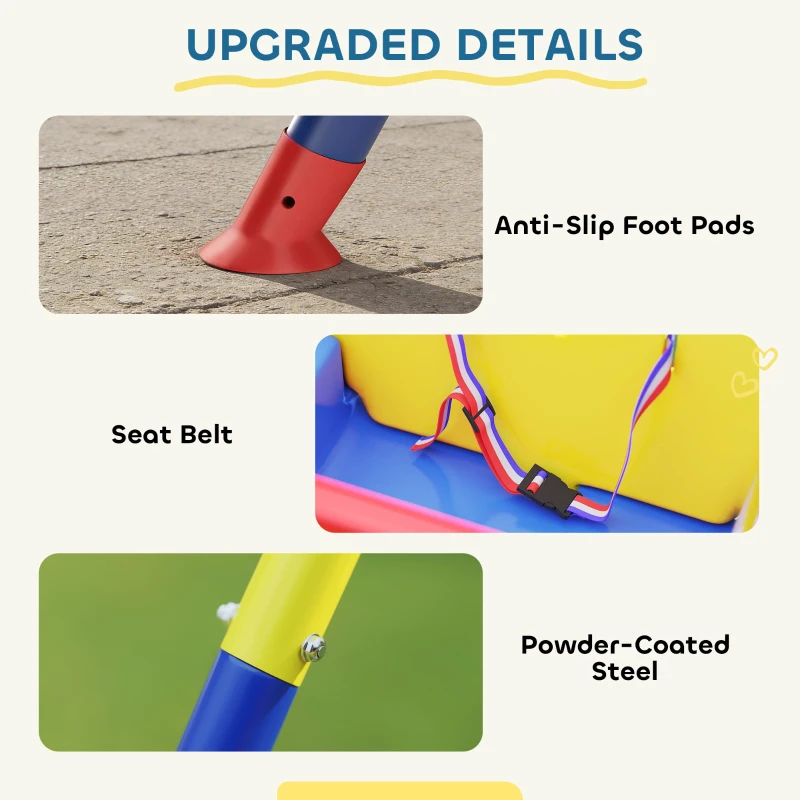 AIYAPLAY Huśtawka 3-w-1 dla dzieci, regulowana, z oparciem i paskiem bezpieczeństwa, 128 x 155 x 157 cm, niebieska