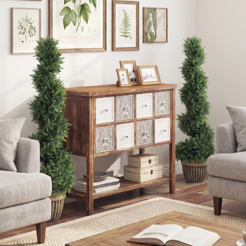 HOMCOM Set of 2 Artificial Plants, Topiary Spiral Cypressd Trees with Pot, for Home Indoor Outdoor Decor, 120cm