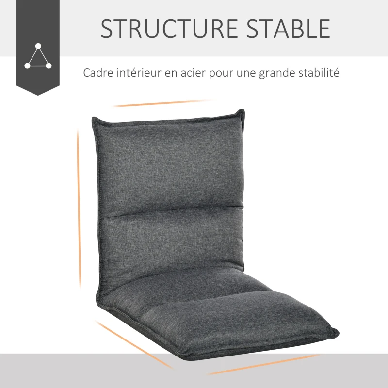 HOMCOM Fauteuil de sol paresseux dossier inclinable sur 5 positions - dim. L67 x P55 x H60 cm - gris