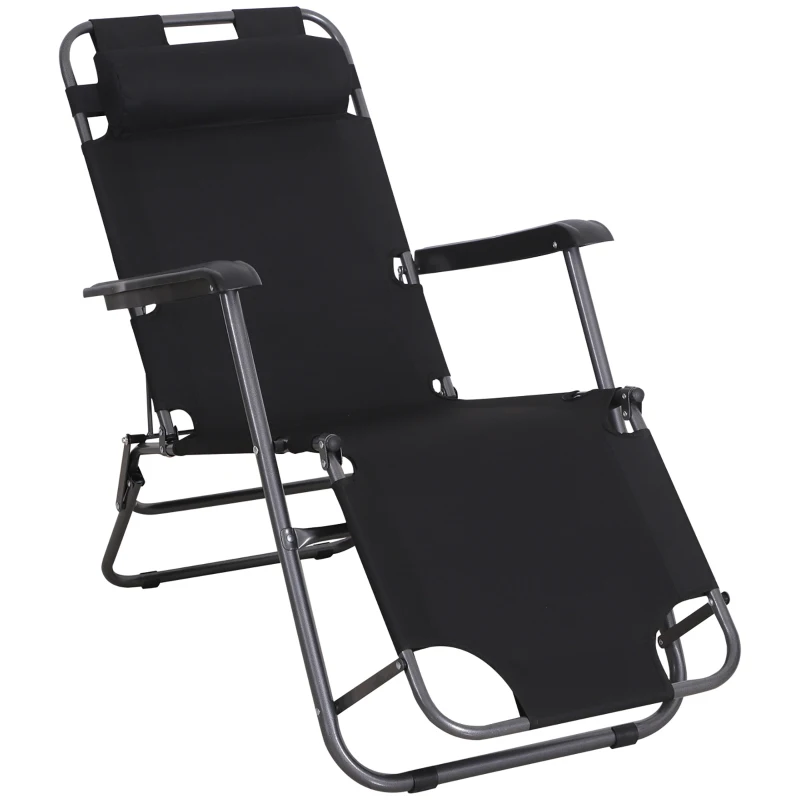 Outsunny Chaise Longue inclinable transat Bain de Soleil fauteuil relax jardin 2 en 1 Pliant têtière Amovible Charge Max. 136 Kg Toile Oxford Facile d'entretien Noir