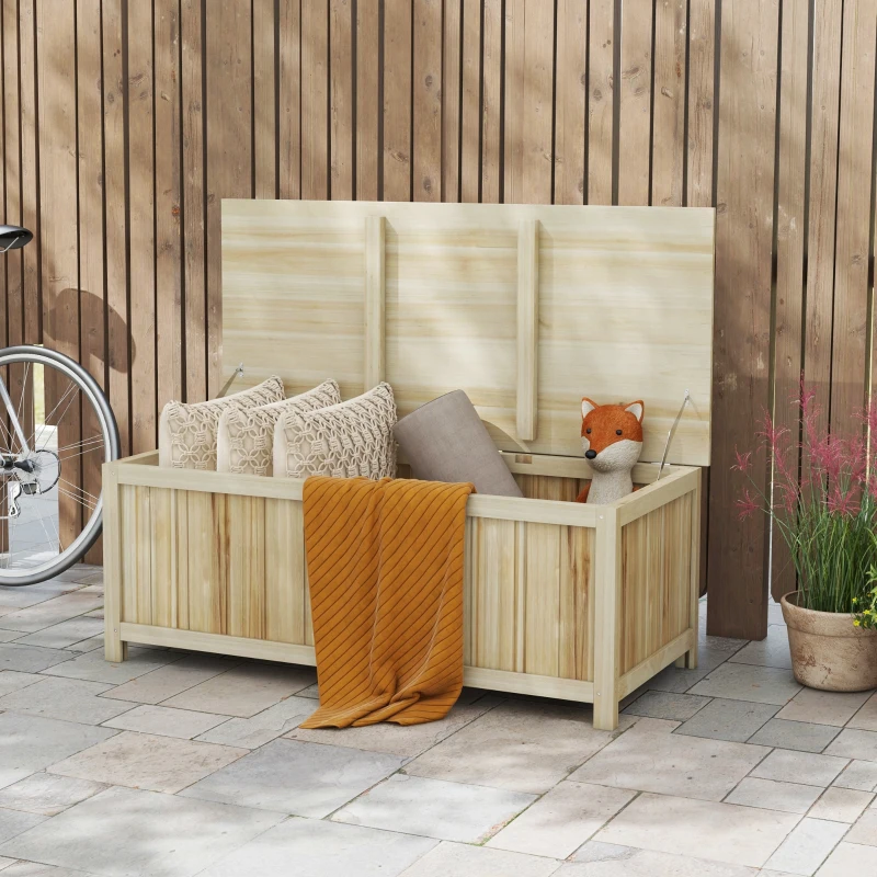 Outsunny Coffre de rangement jardin en bois 172L avec vérins, pour l'extérieur - 120L x 55l x 45H cm