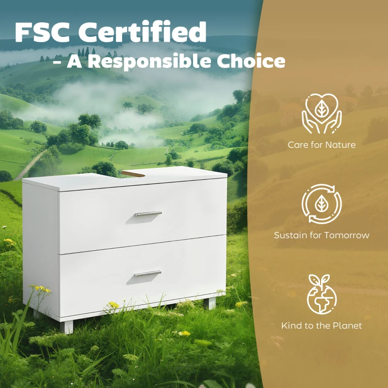 HOMCOM Nowoczesna szafka pod umywalkę z 2 szufladami, stojąca szafka bez podstawy, biały