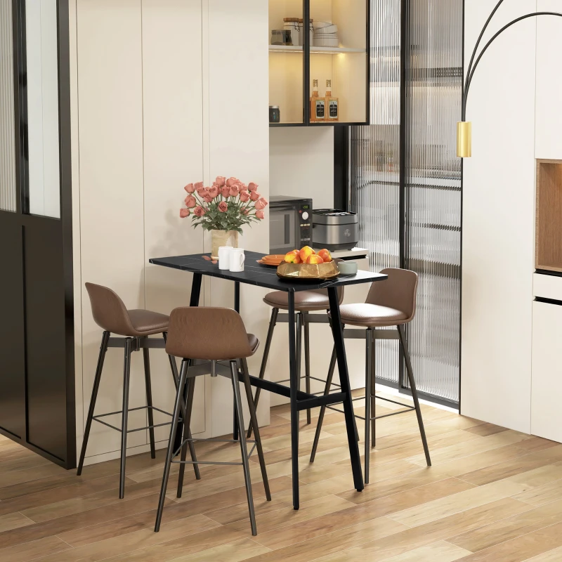 HOMCOM Table de bar rectangulaire avec cadre en acier plateau en faux marbre montage facile 118 x 58 x 98 cm noir