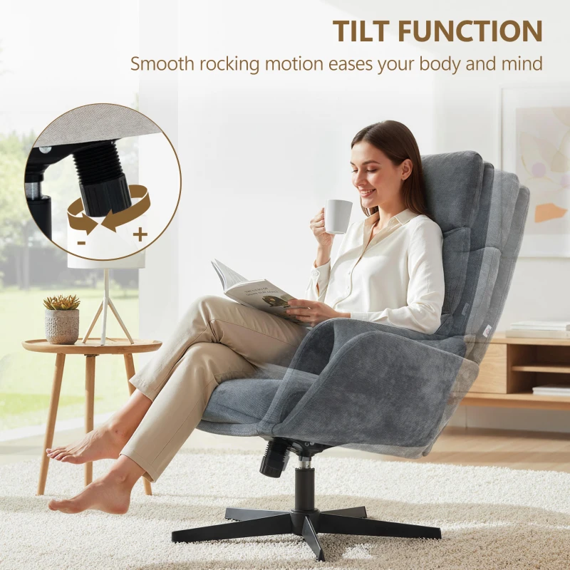 HOMCOM Fotel z podnóżkiem, fotel z wysokim oparciem, metalowa podstawa, do salonu, sypialni, szary