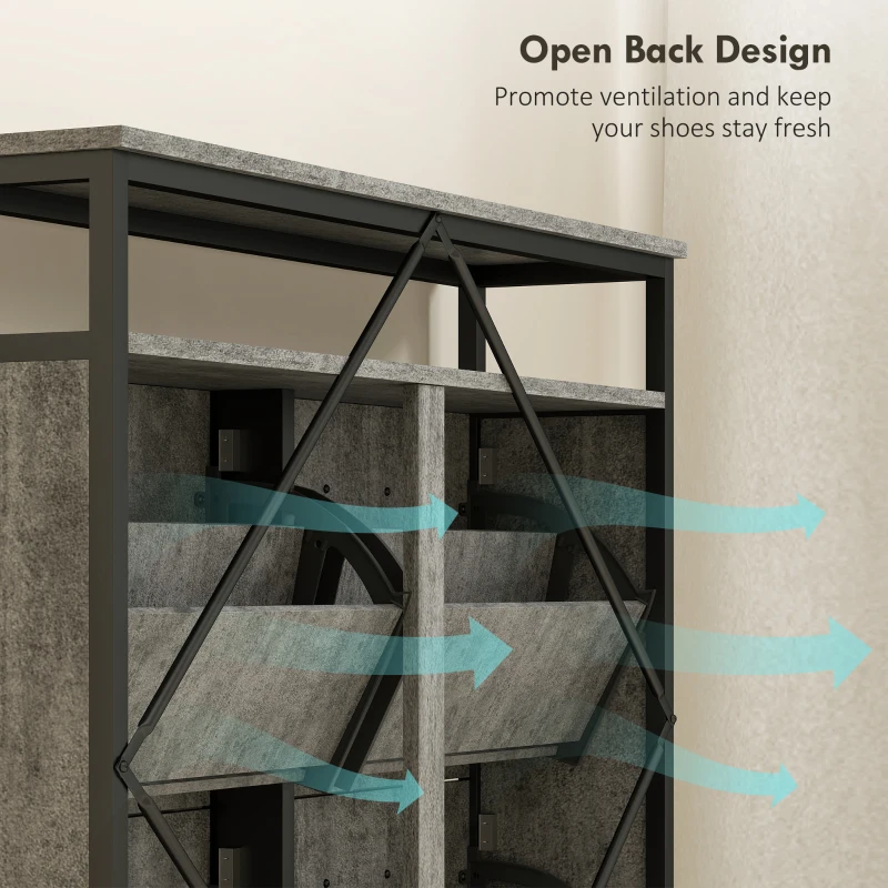 HOMCOM Shoe Storage Cabinet with 4 Flip Drawers and Open Shelf - Cement Grey