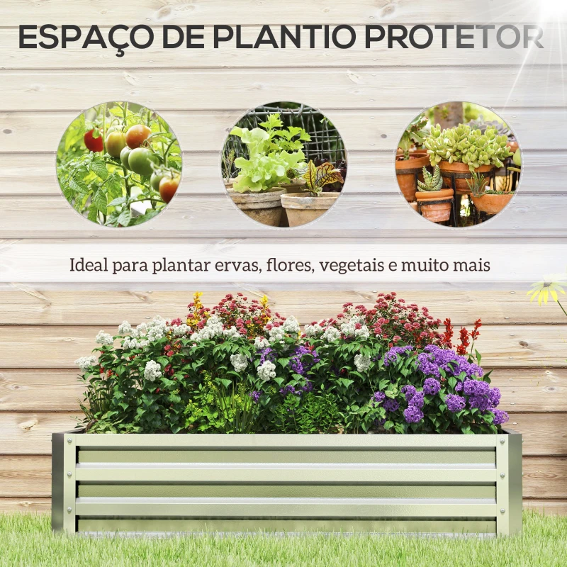 Outsunny Caixa de Plantio de Aço Galvanizado para Cultivar Plantas Flores Floreira Exterior Retangular com Fundo Aberto 120x60x30,5 cm Prata