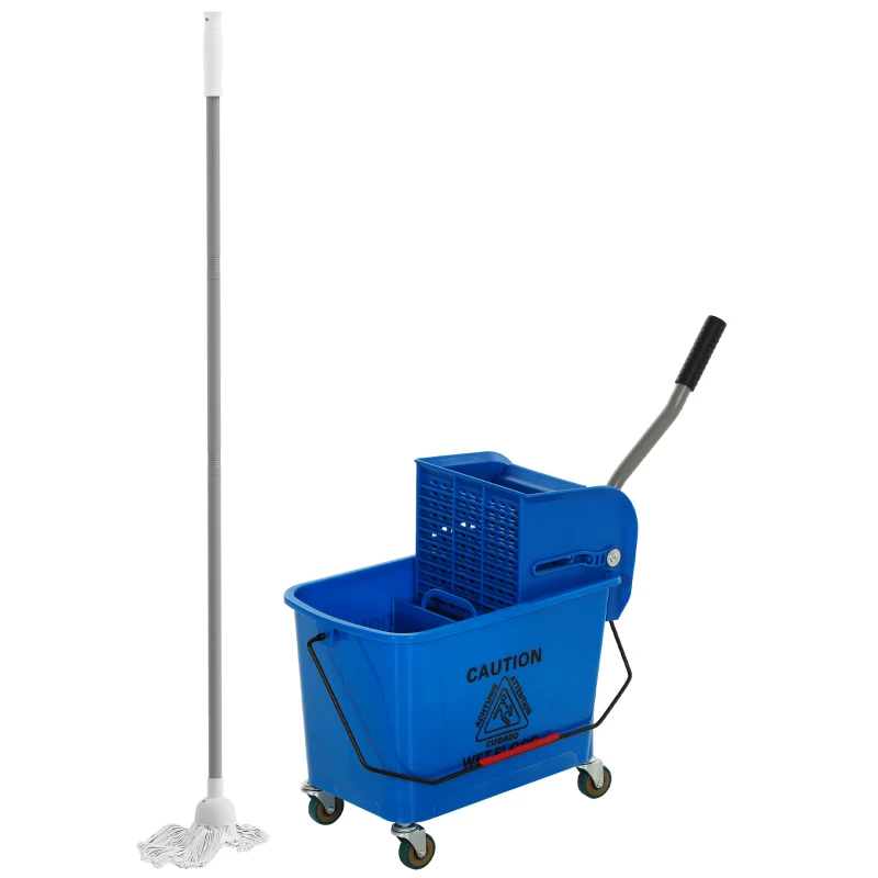 HOMCOM Găleată pentru mop cu stoarcere, panou separator și roți, capacitate 20 L pentru curățenie casnică 45x26,5x70 cm albastru