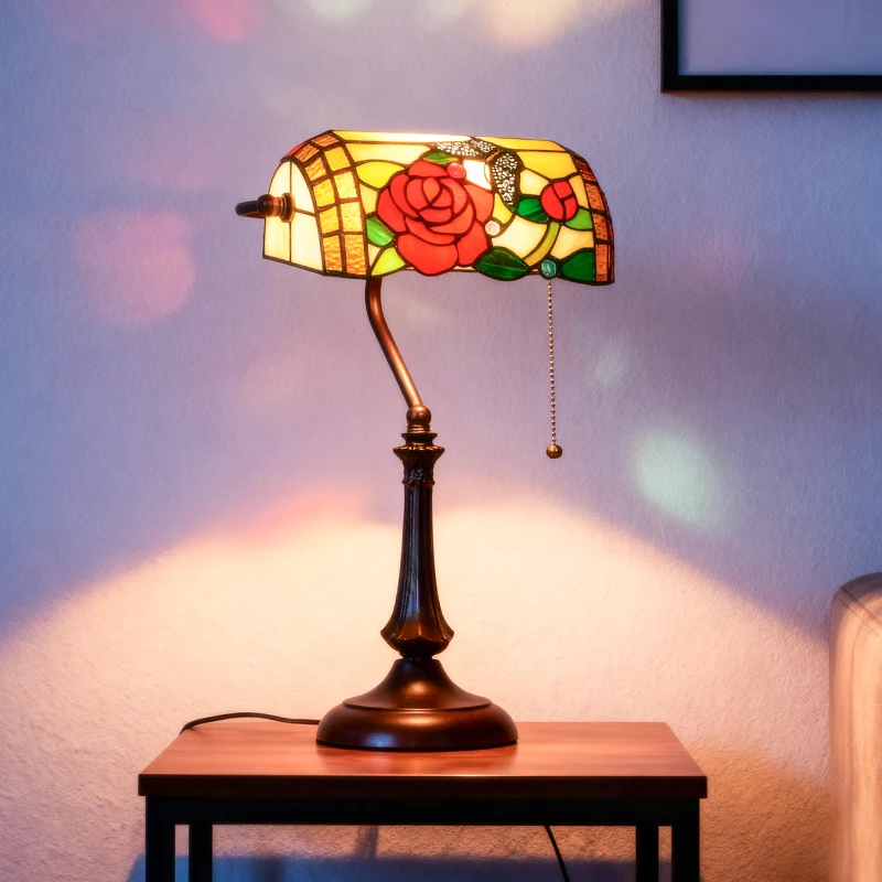 HOMCOM Tiffany-Style Rose and Butterfly Table Lamp - Multi