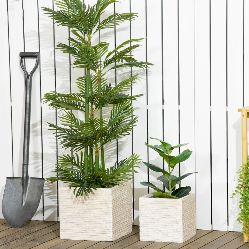 Outsunny Lot de 2 pots de fleurs empilables en oxyde de magnésium avec trou de drainage pour intérieure extérieur beige