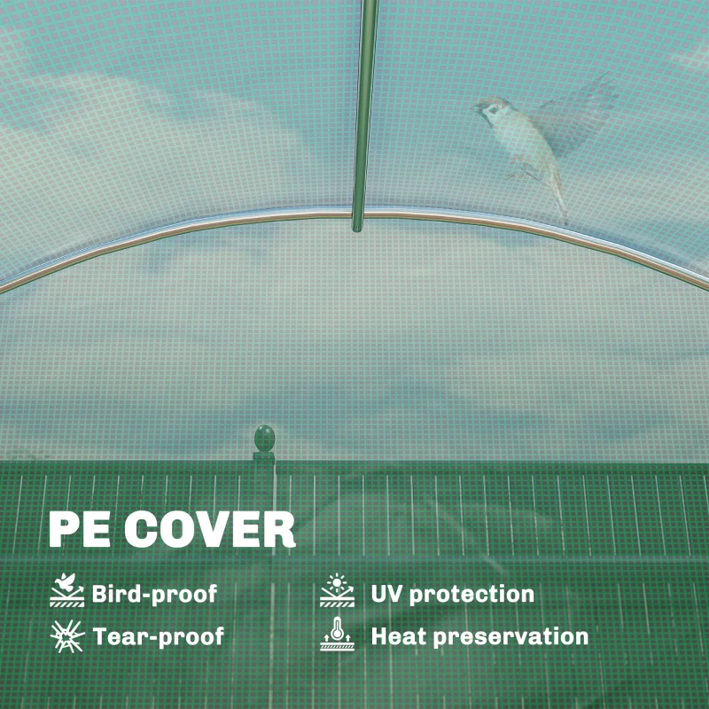 Outsunny Szklarnia ok. 2,7 x 2 x 2 m tunel foliowy z półkami, rolowane drzwi na zamek błyskawiczny, 6 okien siatkowych, wsporniki