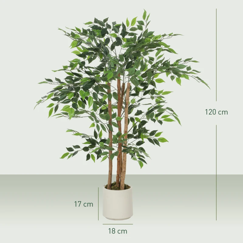 HOMCOM 120cm Artificial Ficus Tree, Fake Potted Tree with Solid Wood Trunk and Pot for Indoor, Green