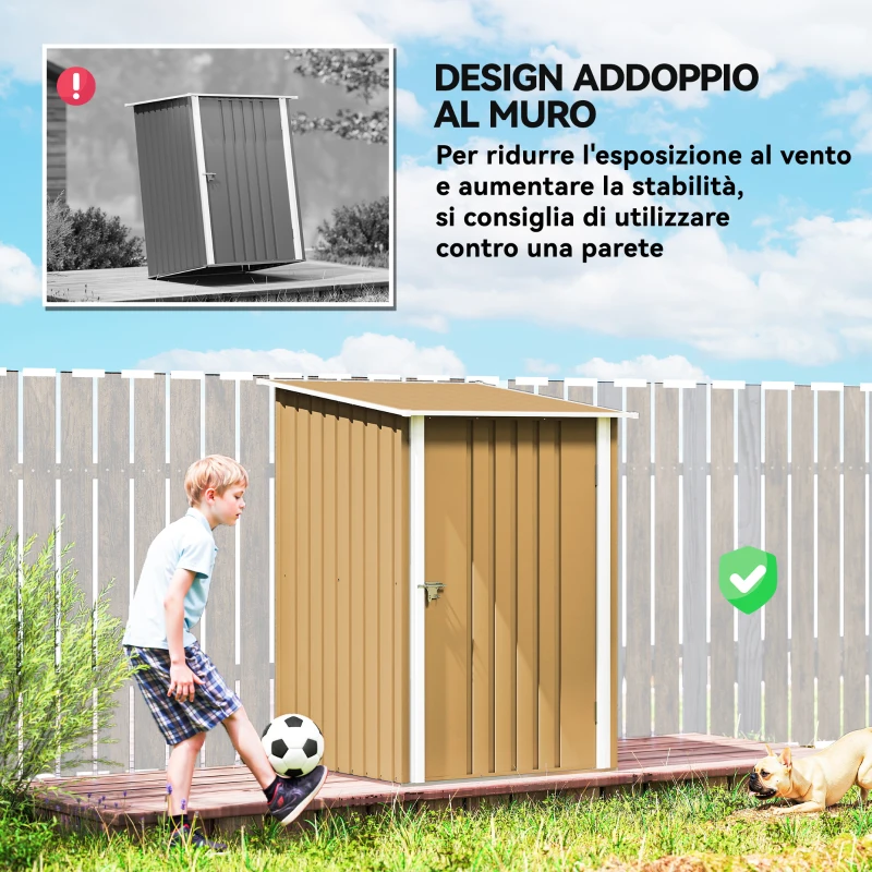 Outsunny Casetta da Giardino Porta Attrezzi in Acciaio Galvanizzato con Porta a Battente, 100x104x160 cm, Giallo