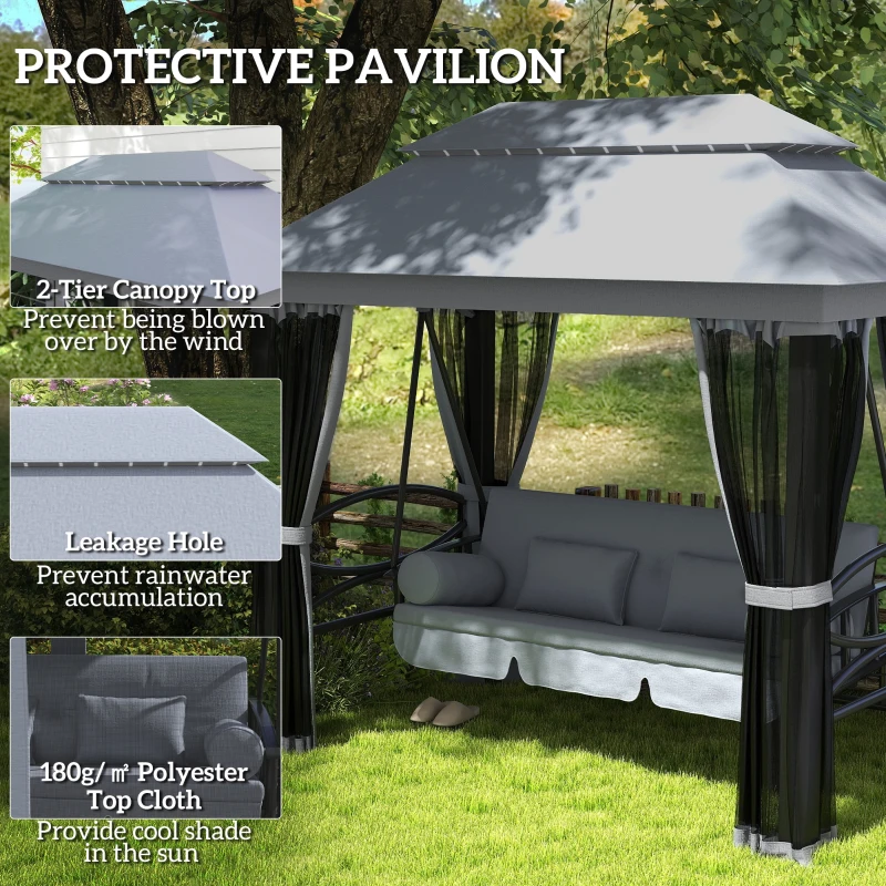 Outsunny 3 Seater Swing Chair Hammock Gazebo Lounger Cushioned Seat Waterproof Grey