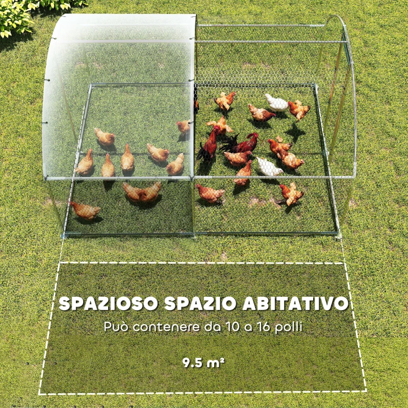 PawHut Pollaio per Galline da Esterno con Tetto Impermeabile e Serratura, in Acciaio Zincato, 2.8x3.4x1.9 m, Argento