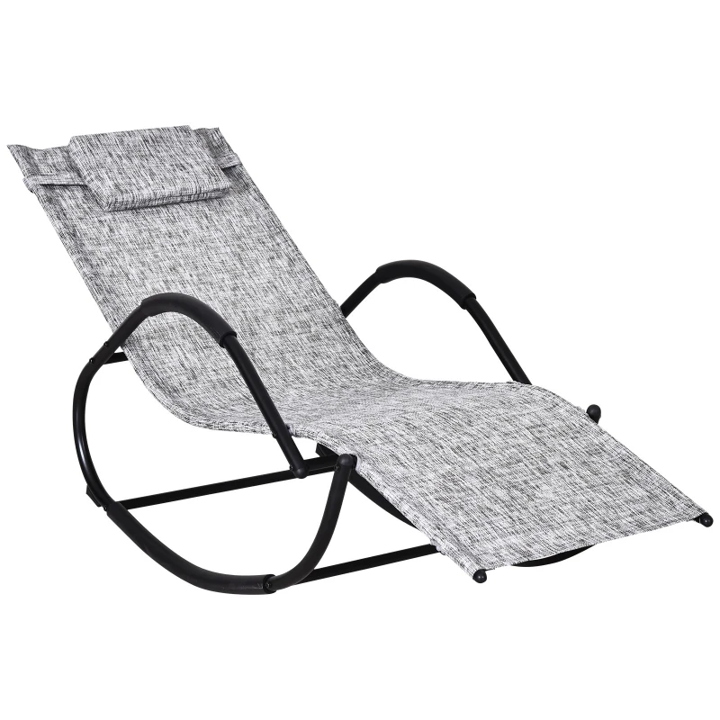 Outsunny Chaise Longue à Bascule Rocking Chair Design Contemporain dim. 160L x 61l x 79H cm métal textilène Gris chiné