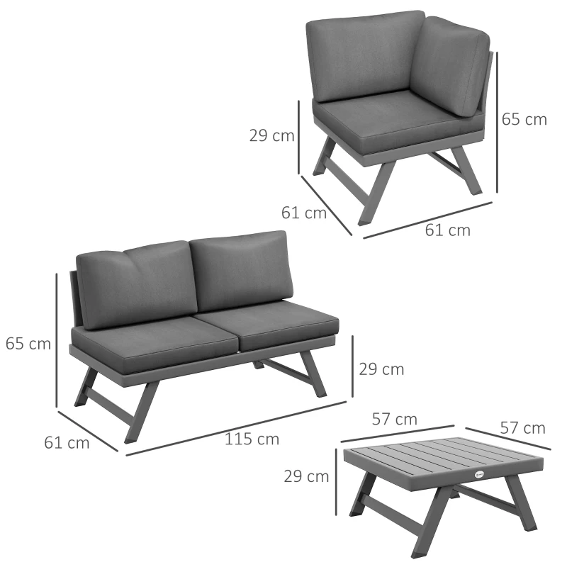 Outsunny Conjunto de jardim de canto e conversível 4 peças com 2 banquetas, 1 poltrona de canto e 1 mesa de centro