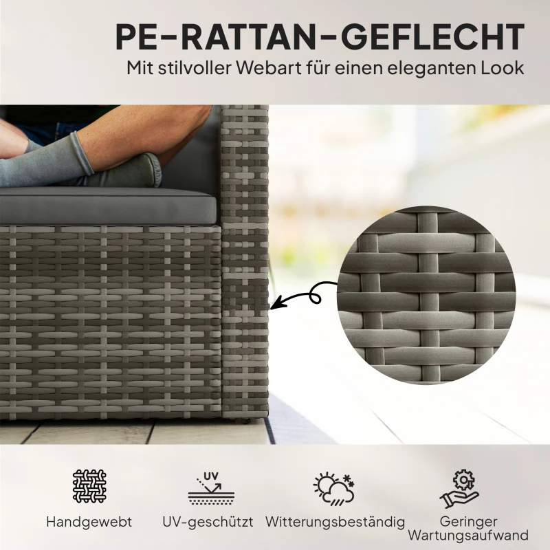 Outsunny 2-Sitzer Rattansofa mit Kissen Klappbar Seitentabletts Loungesofa Sitzgruppe Hellgrau