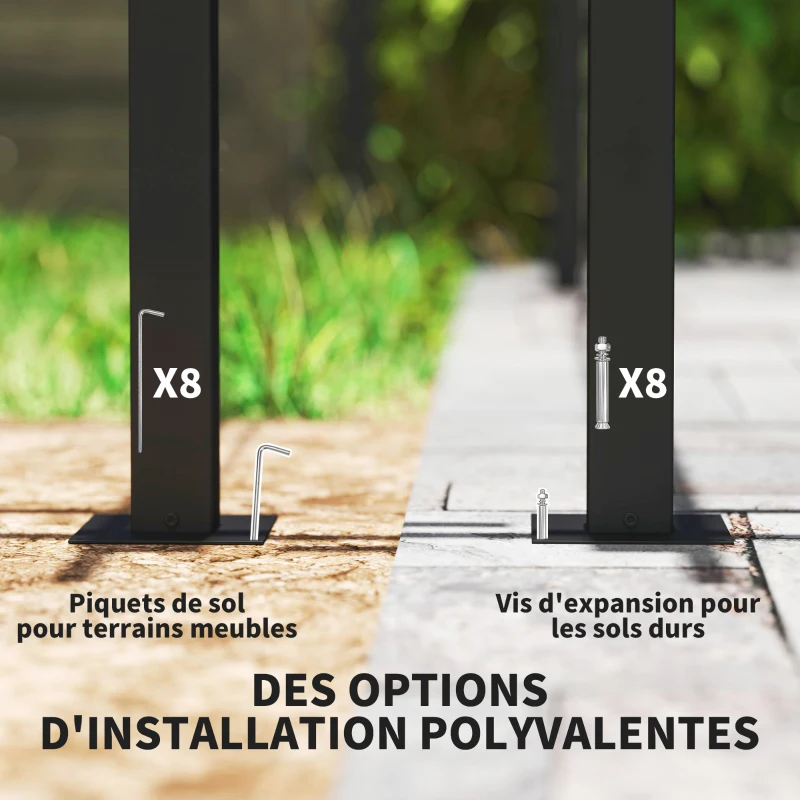 Outsunny Pergola rétractable 4x3m Pergola Aluminium métal avec Rideau et Toit Coulissantepolyester 180g/m² gris foncé