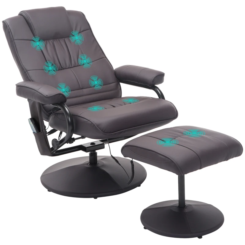 HOMCOM Fotoliu de masaj relaxant, incl. taburet, 10 puncte de vibrație, 1 telecomandă; 77 cm x 84 cm x 95 cm, Maro