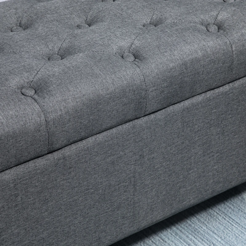 HOMCOM bancă cu spațiu de depozitare banchetă tapițată cu aspect de in, bancă cu picioare din lemn, bancă-ladă pentru living dormitor hol 100 x 40 x 44 cm Gri închis