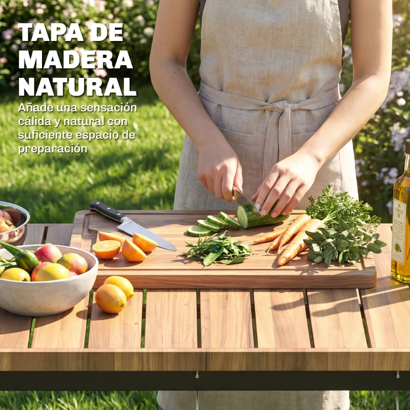 Outsunny Carrito de Barbacoa de 2 Niveles Mesa Auxiliar para Barbacoa Móvil con Ruedas Portabebidas Ganchos Asa Negro y Marrón