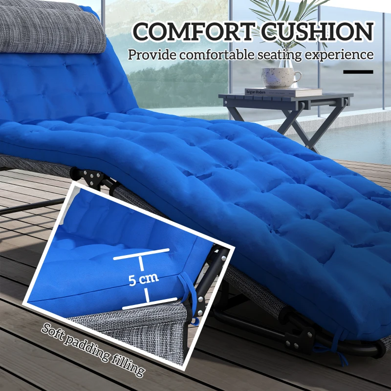 Outsunny Leżak z 4-stopniowym regulowanym oparciem, poduszką, boczną kieszenią i zagłówkiem, 68 x 189 x 33 cm, niebieski