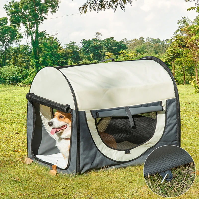 PawHut Sac caisse de transport pour chiens et chats pliable avec coussin, tissu oxford imperméable, dim. 81L x 56l x 66H cm