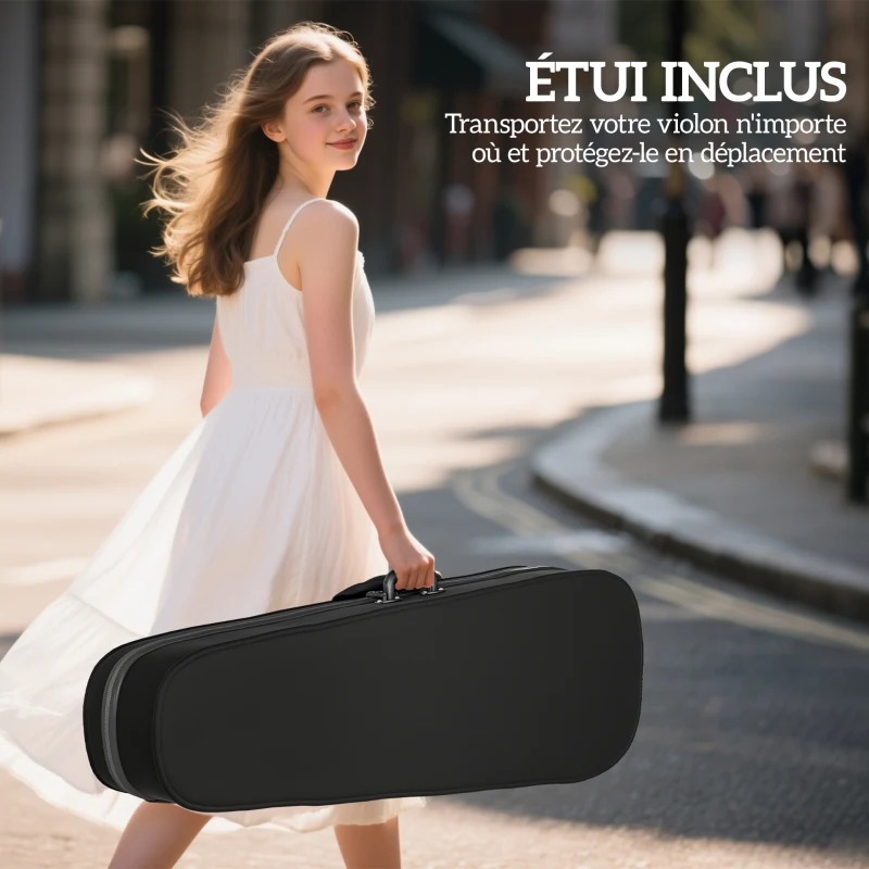 HOMCOM Vioară 4/4 set din lemn masiv pentru adulți și începători cu toc ușor și portabil 60 x 21 cm maro