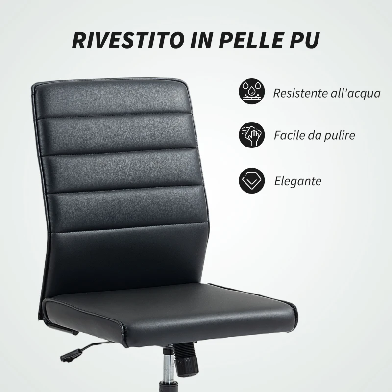 HOMCOM Sedia da Ufficio Ergonomica e Regolabile con Schienale Ricurvo, in Pelle PU e Acciaio, 58x53x97-107 cm, Nero